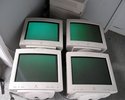 old blocky computers, flat and green on screen