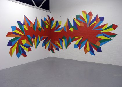geometric shapes, rainbow. Plenty of red and other primary colours