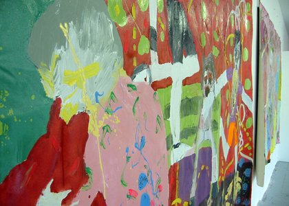 close of coloured red painting