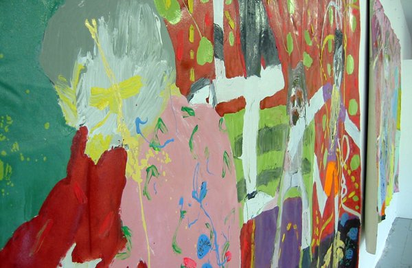 close of coloured red painting