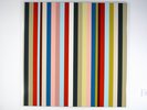 striped painting, vivacous greens, red, blue, pinks