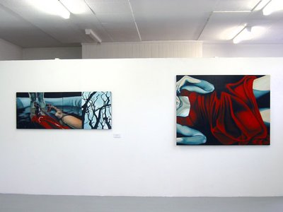 two paintings bodies blue and red mood