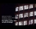 text against grid of buildings. Monochromatic