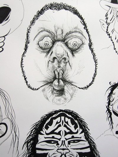close up drawing cartoon faces
