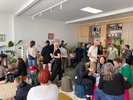 beautiful space and people smiling. Proudly wearing keffiyeh